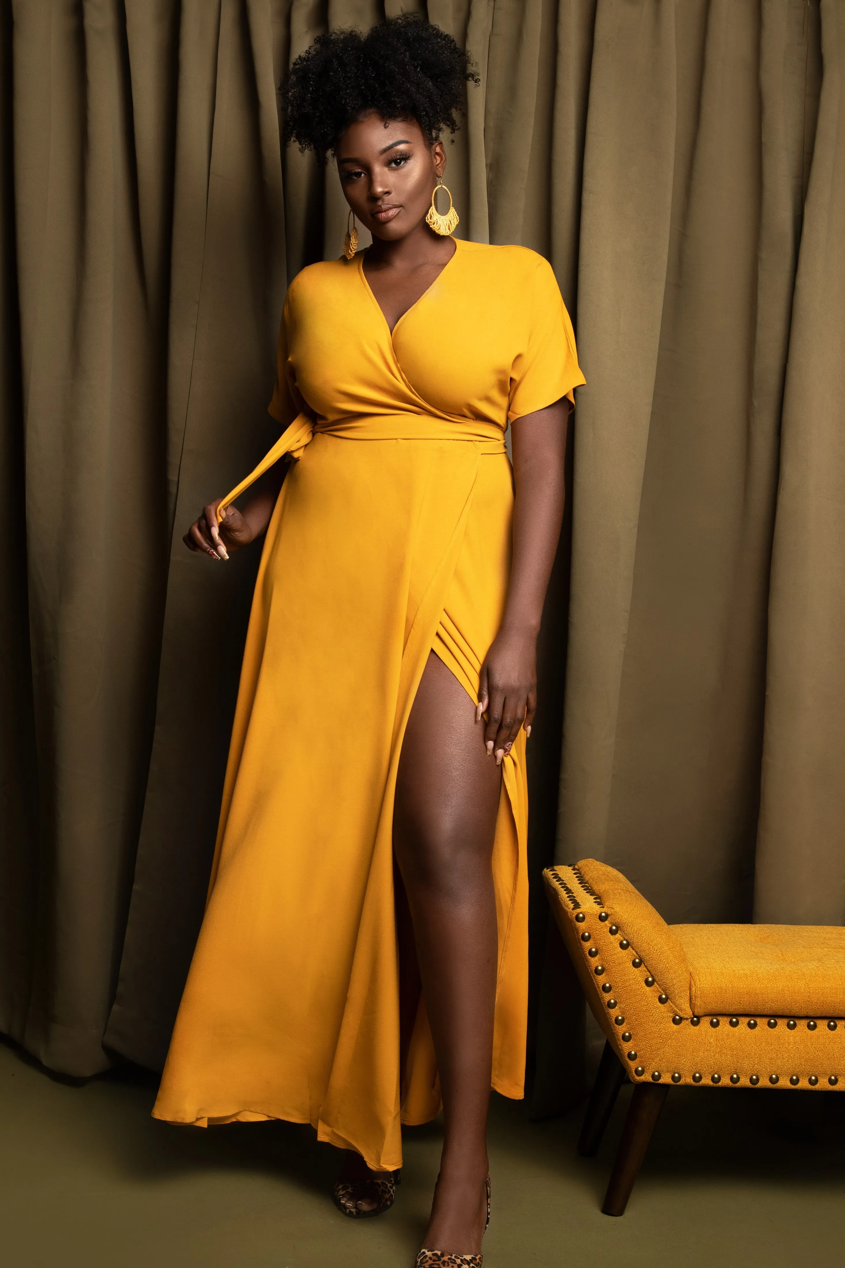 Selena Yellow Kimono Maxi Wrap Dress