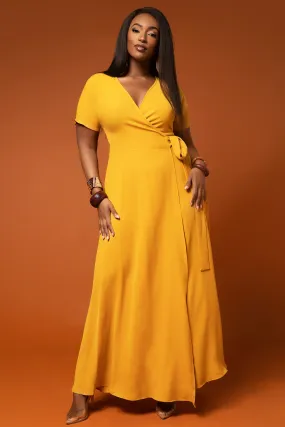 Selena Yellow Kimono Maxi Wrap Dress
