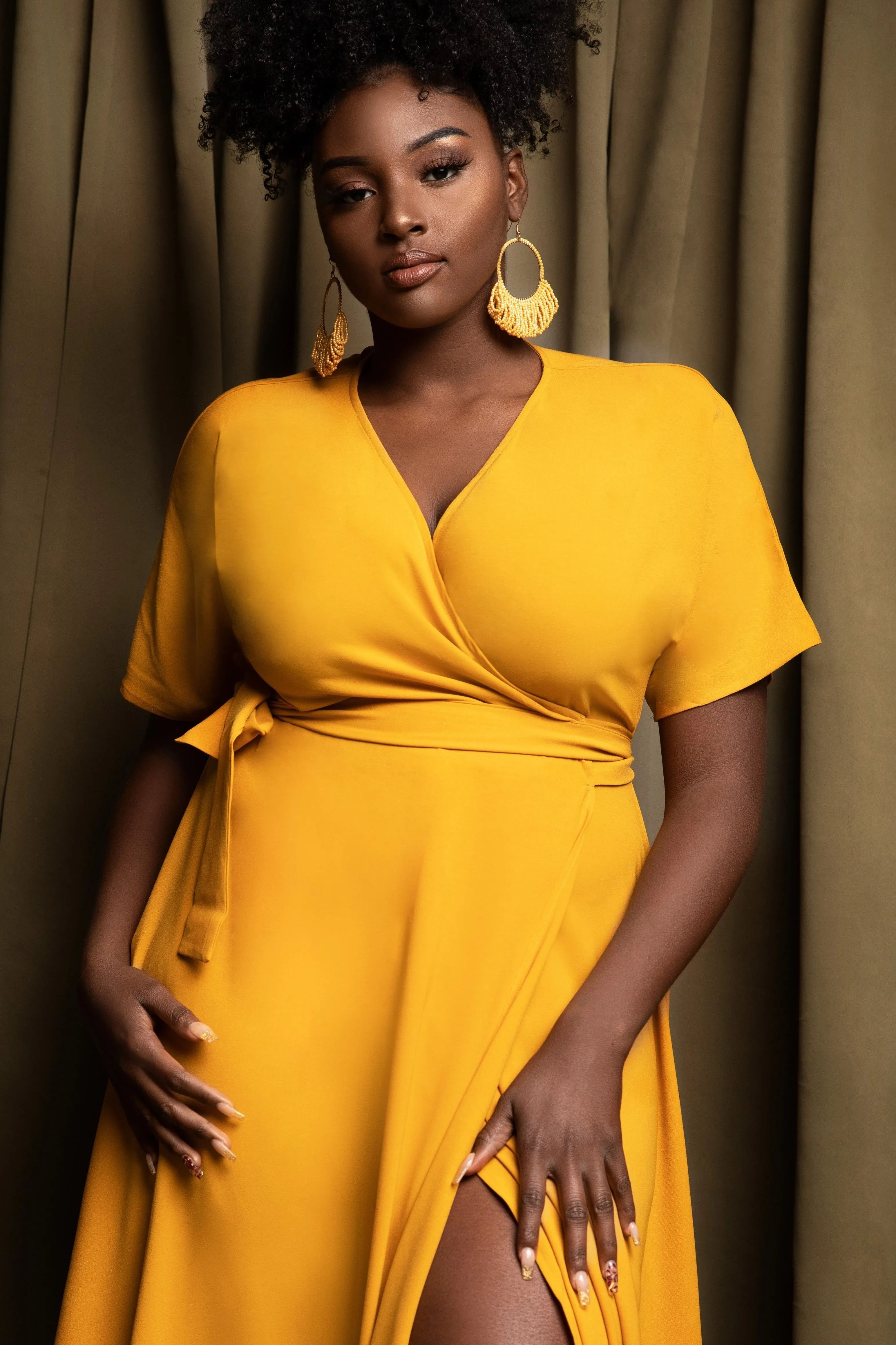 Selena Yellow Kimono Maxi Wrap Dress