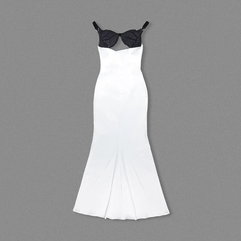 Sexy Split Velvet Patchwork Cutout Camisole Evening Dress