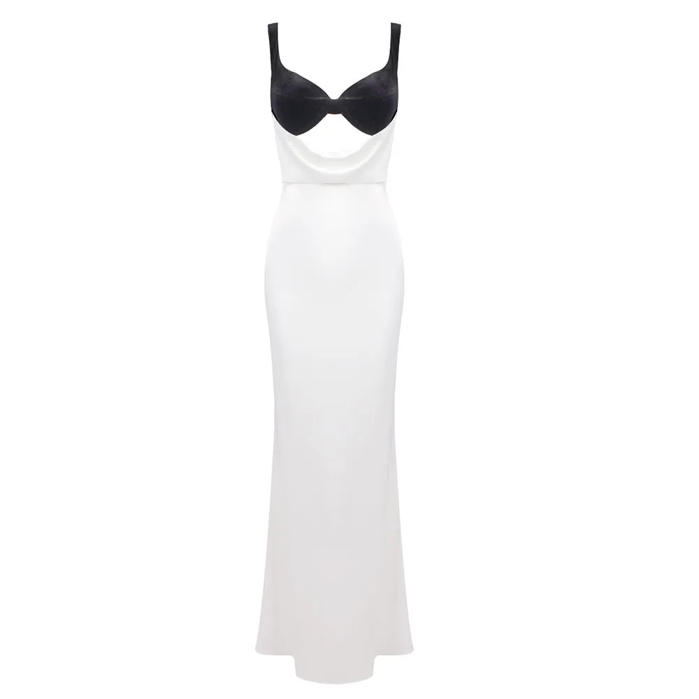 Sexy Split Velvet Patchwork Cutout Camisole Evening Dress
