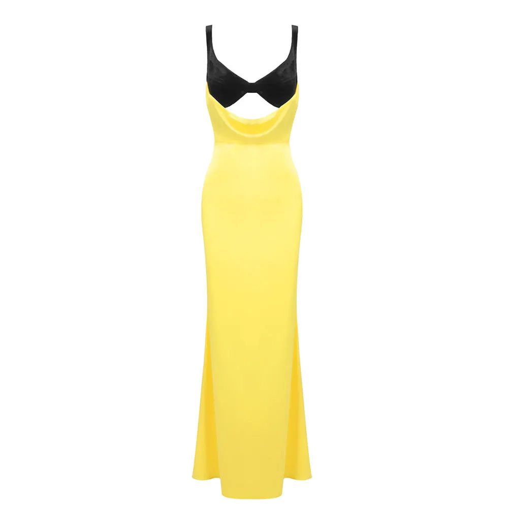Sexy Split Velvet Patchwork Cutout Camisole Evening Dress