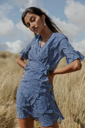 Short Sleeve Spotty Wrap Mini Dress