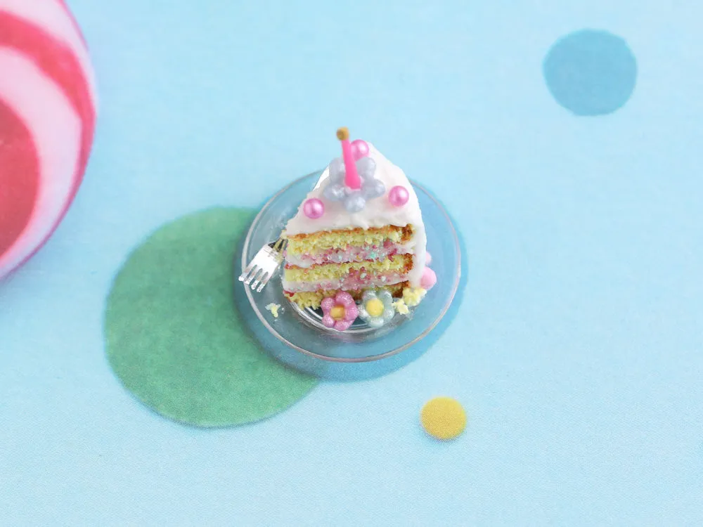 Slice of Birthday Cake with Fork - Handmade Miniature Food in 12th Scale