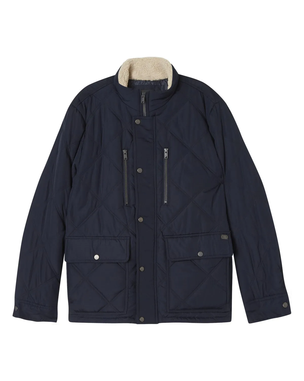 Snap Front Quilted Faux Fur Collar Jacket