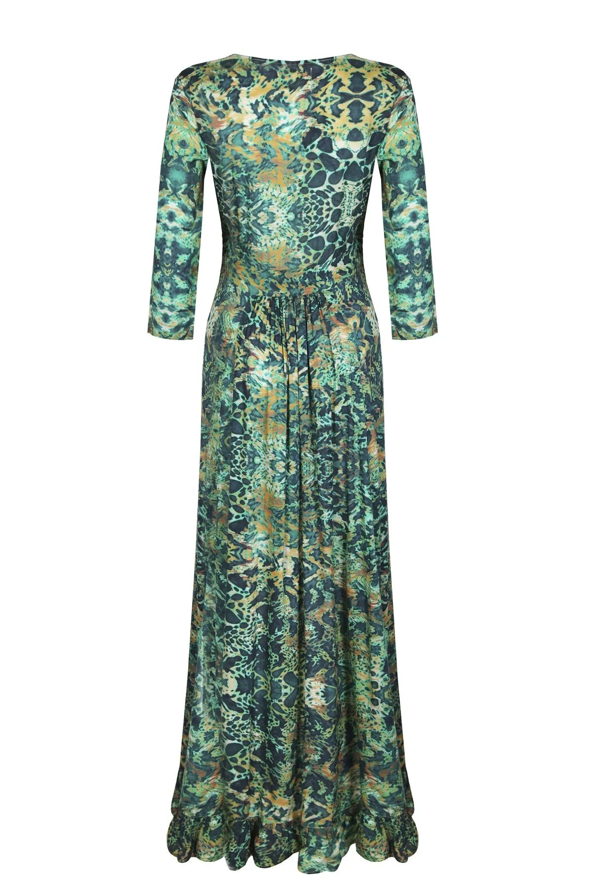 Sophia Alexia Ruffle Wrap Dress in Emerald Leopard