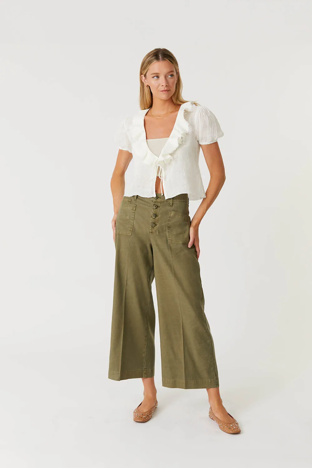 Sophia Crop Wide Leg by Level 99 in Thyme