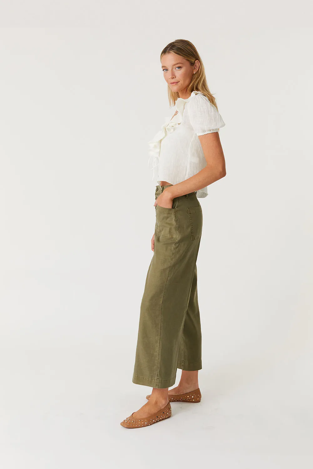 Sophia Crop Wide Leg by Level 99 in Thyme