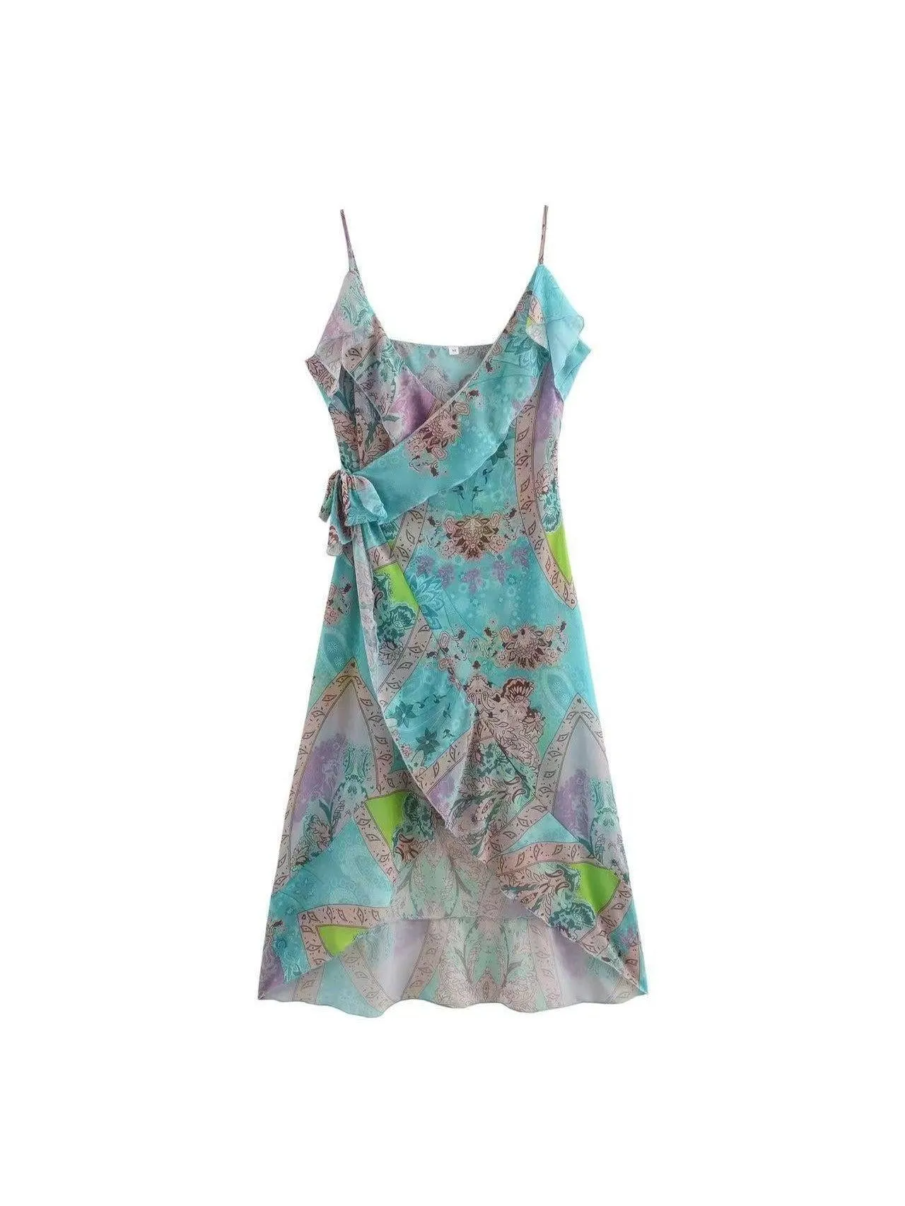 Spaghetti Strap Wrap Ruffle Maxi Dress