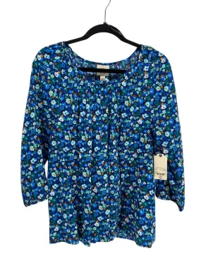St Johns Bay Misses Size Large Navy Floral 3/4 Blouse