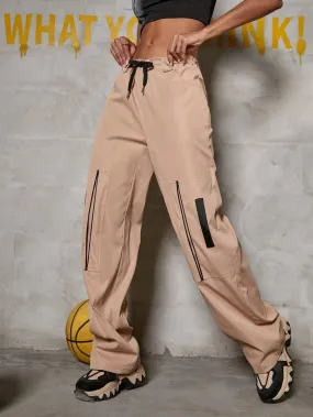 Street Drawstring Waist Pocket Side Cargo Pants