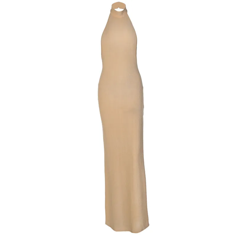 Sue Halter Backless Thigh High Split Maxi Dress