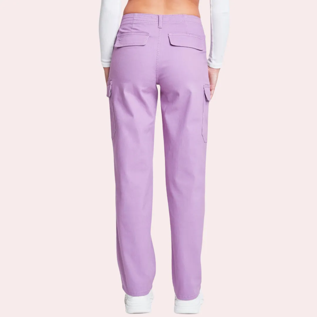 Summer Plum Cargo Pocket Straight Leg Pants