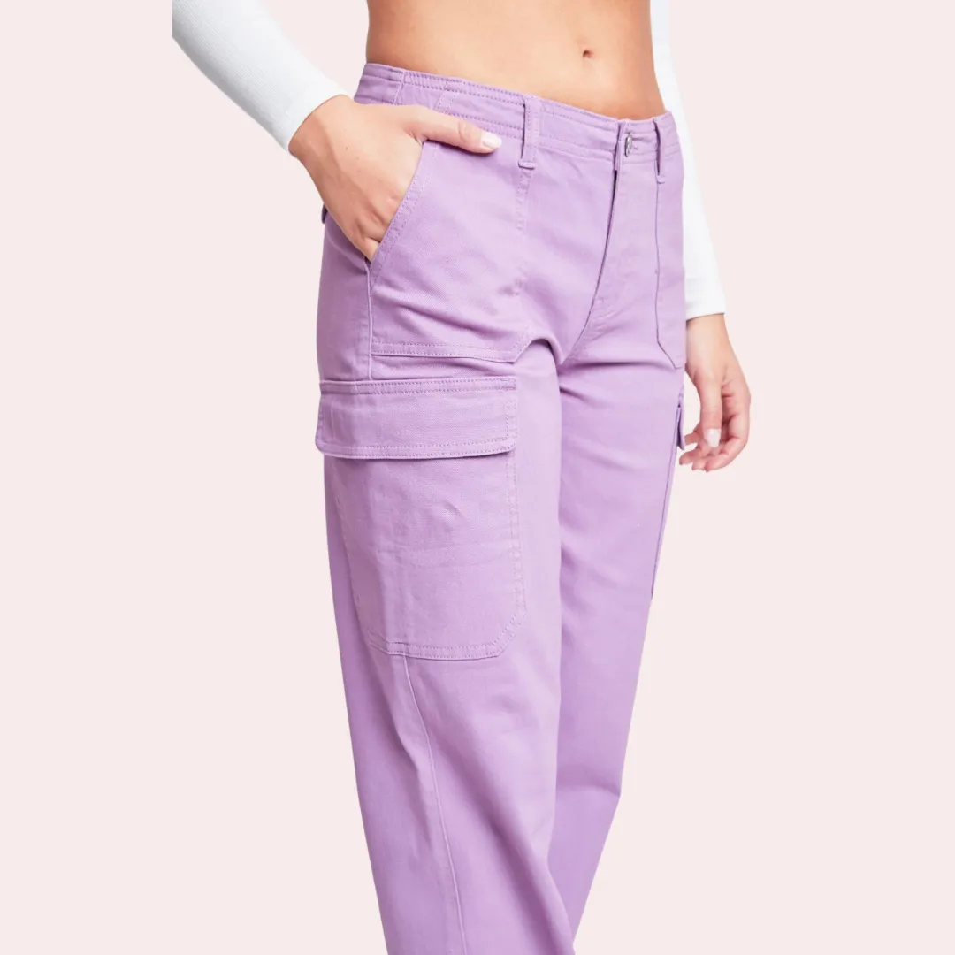 Summer Plum Cargo Pocket Straight Leg Pants