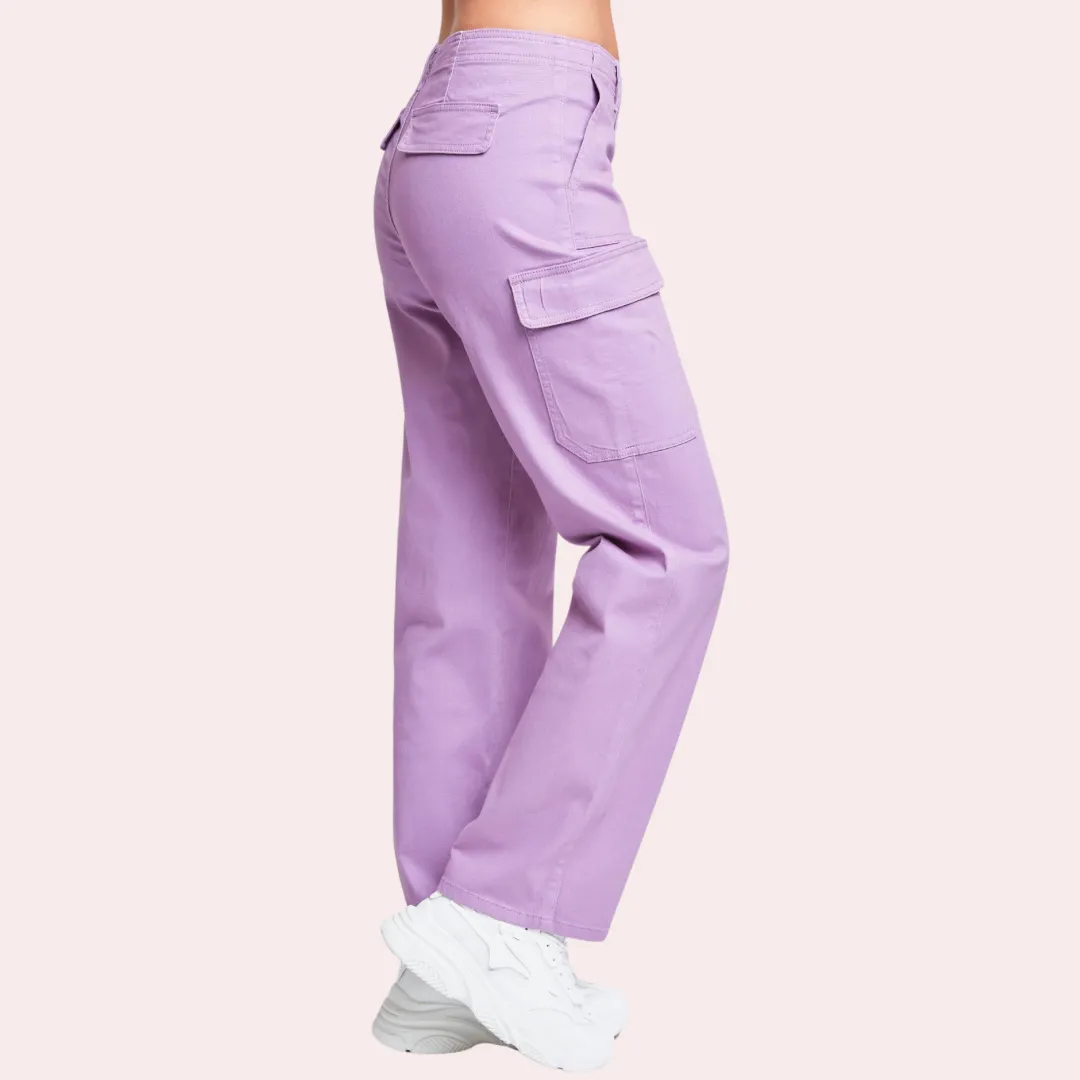 Summer Plum Cargo Pocket Straight Leg Pants