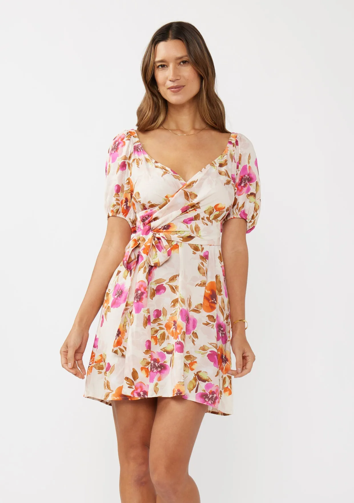 Sweetheart Neck Mini Dress with Puff Sleeves