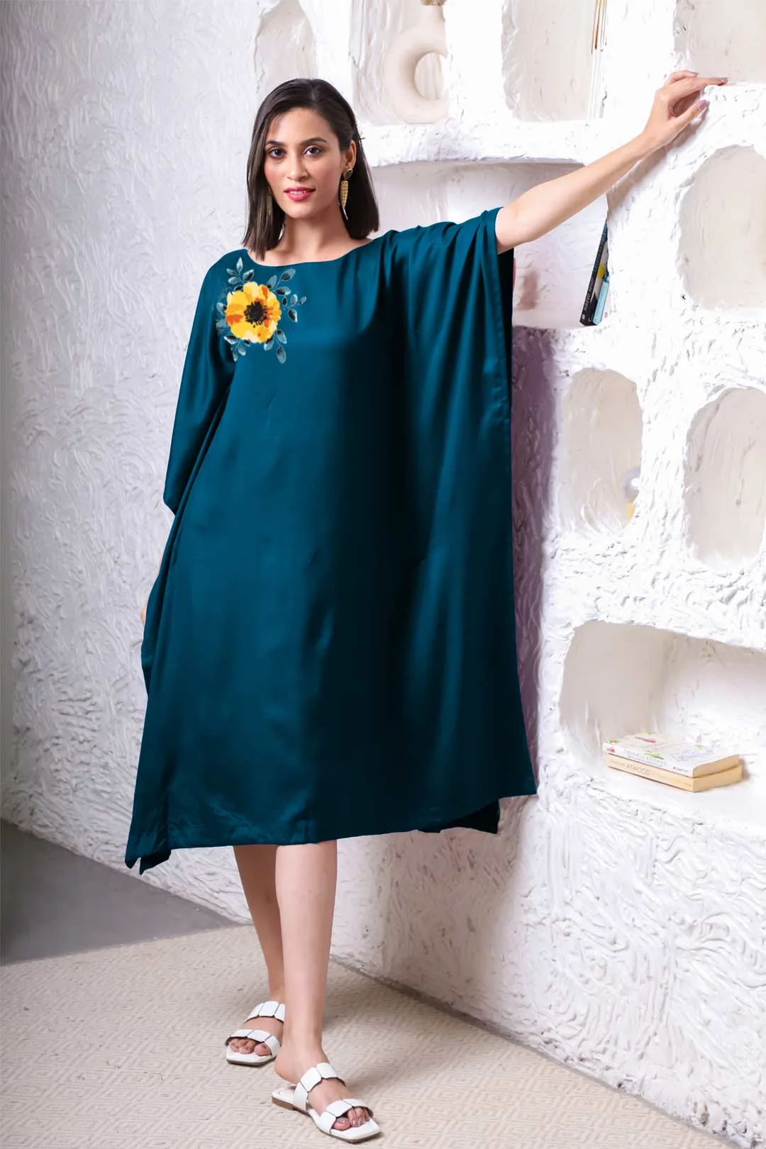 Teal Rayon Long-Kaftan - Anthos