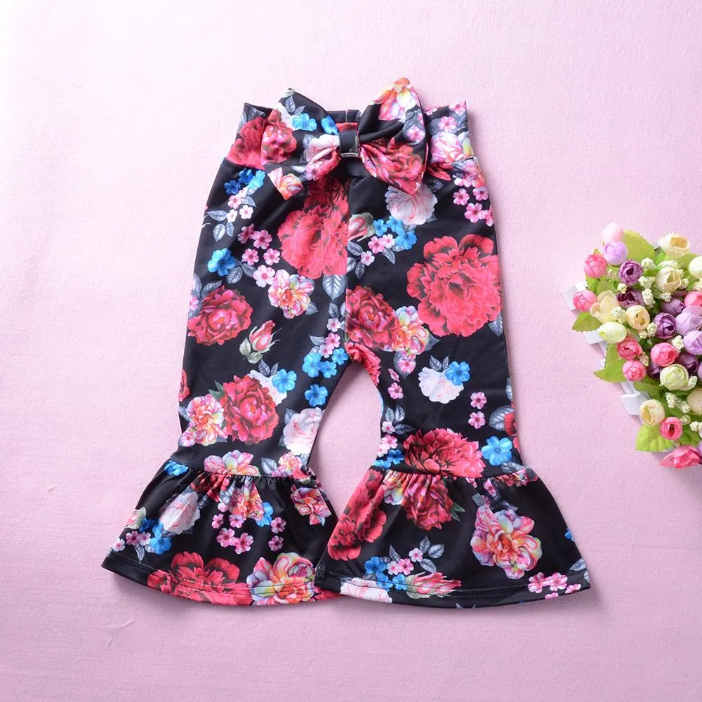 Toddler Girls Soft Flare Sleeve Off Shoulder Top & Floral Bell Pants Wholesale