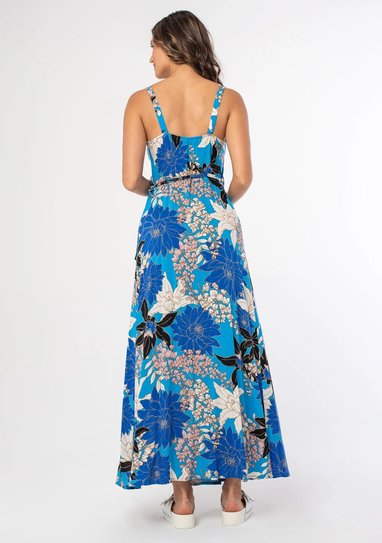 Vibrant Floral Sleeveless Wrap Dress