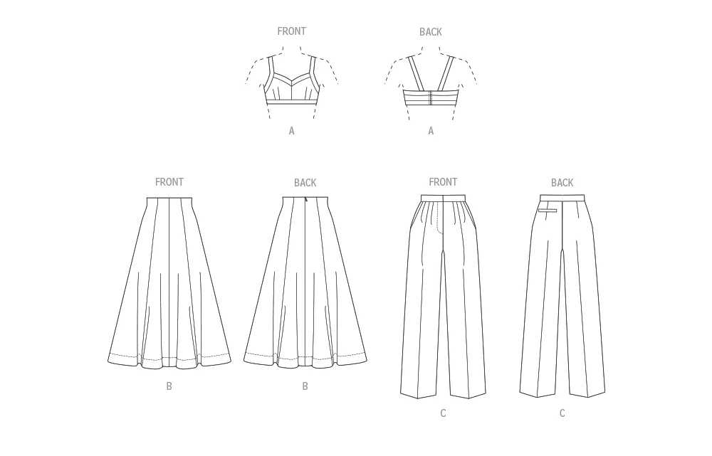 Vogue Pattern V1961 Misses' Top, Skirt and Pants