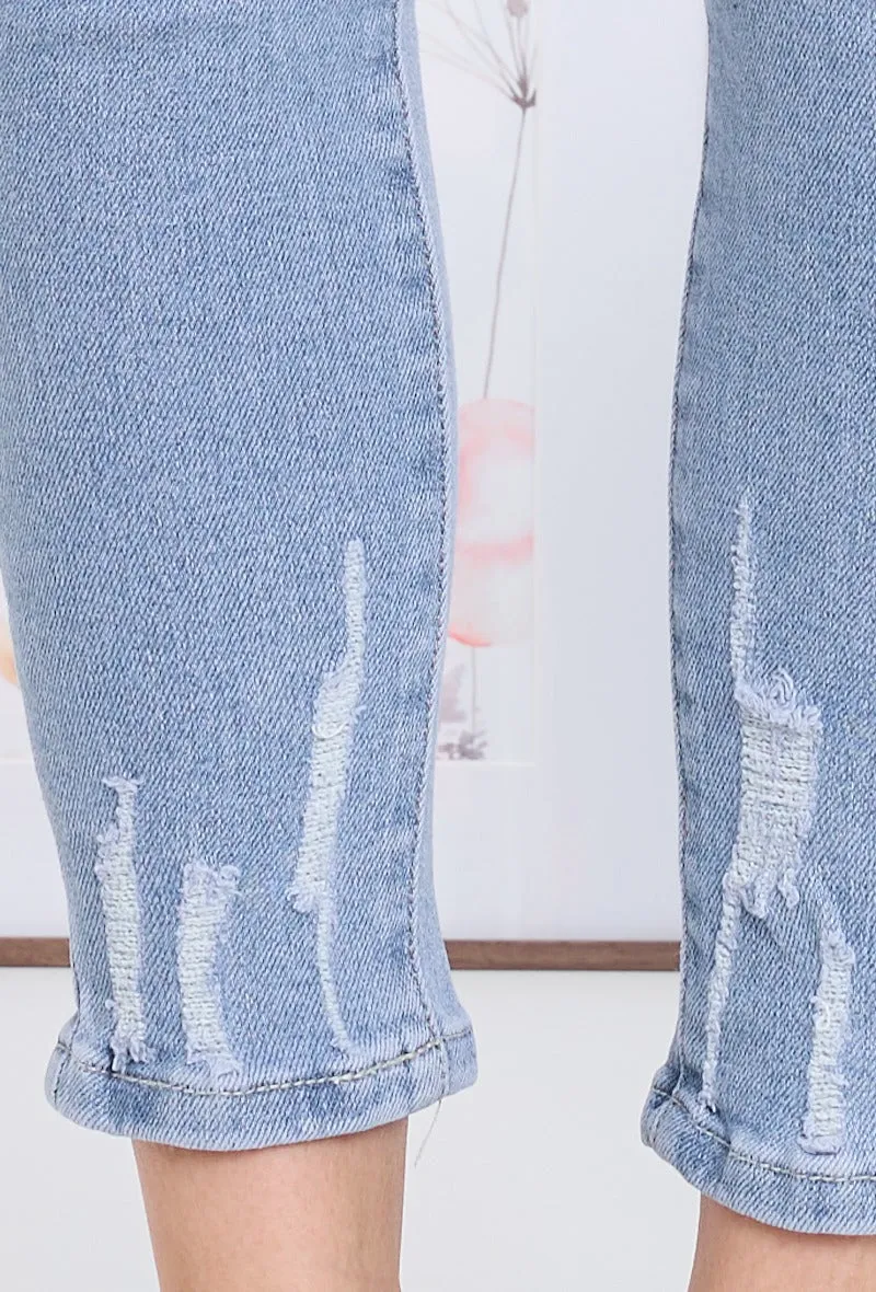Wholesale Light Blue Push Up Jeans With Fade And Fraye Effect