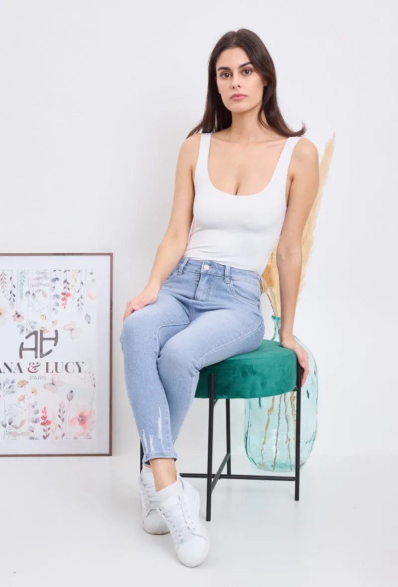 Wholesale Light Blue Push Up Jeans With Fade And Fraye Effect