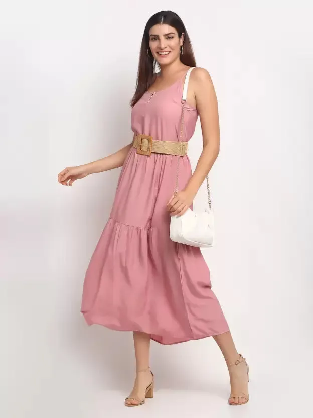 Women Dusty Pink Solid Long Length Dress