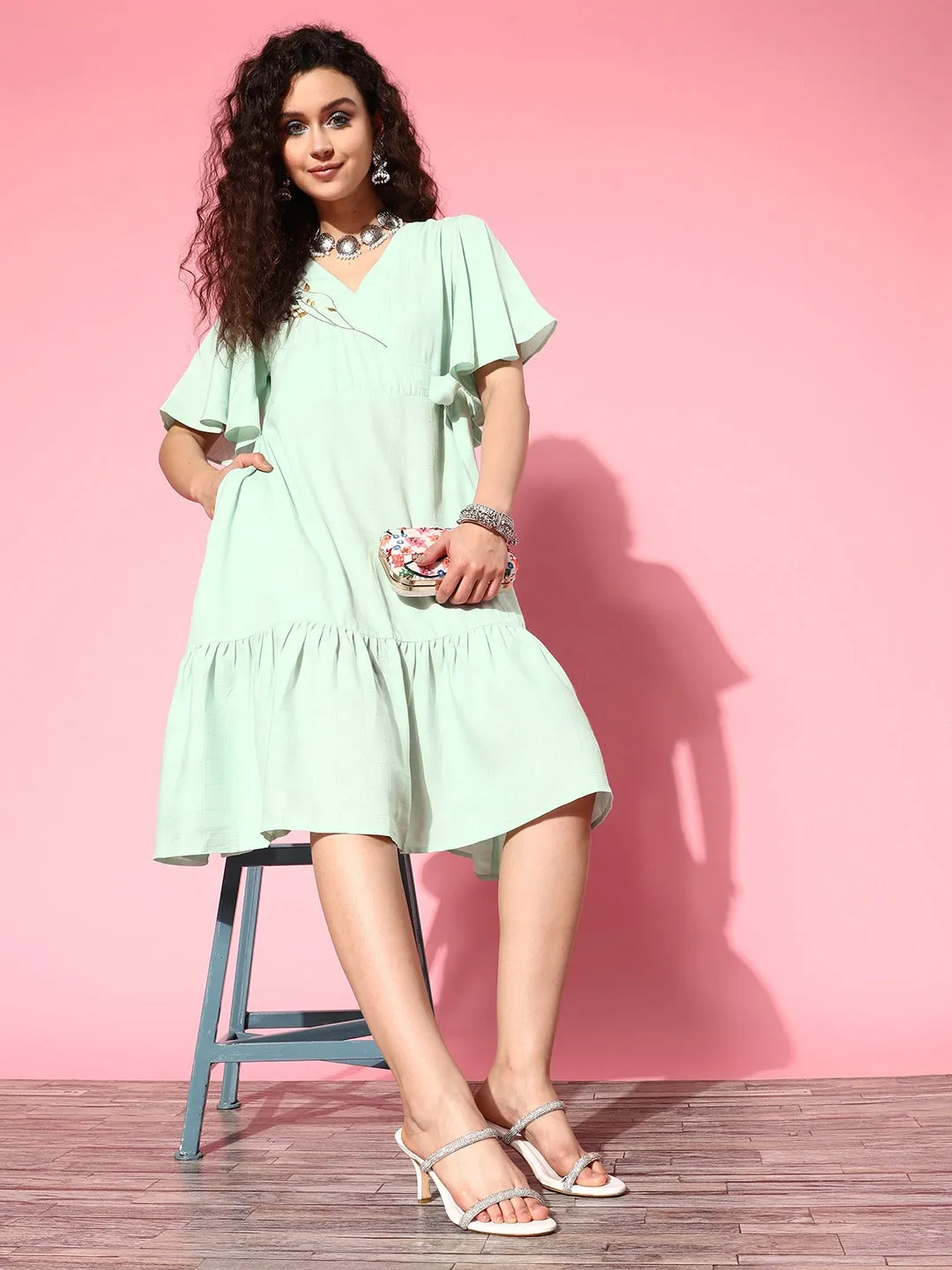 Women Sea Green Rayon Dress