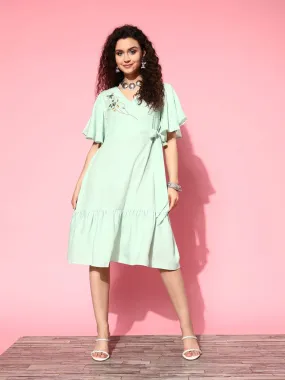 Women Sea Green Rayon Dress