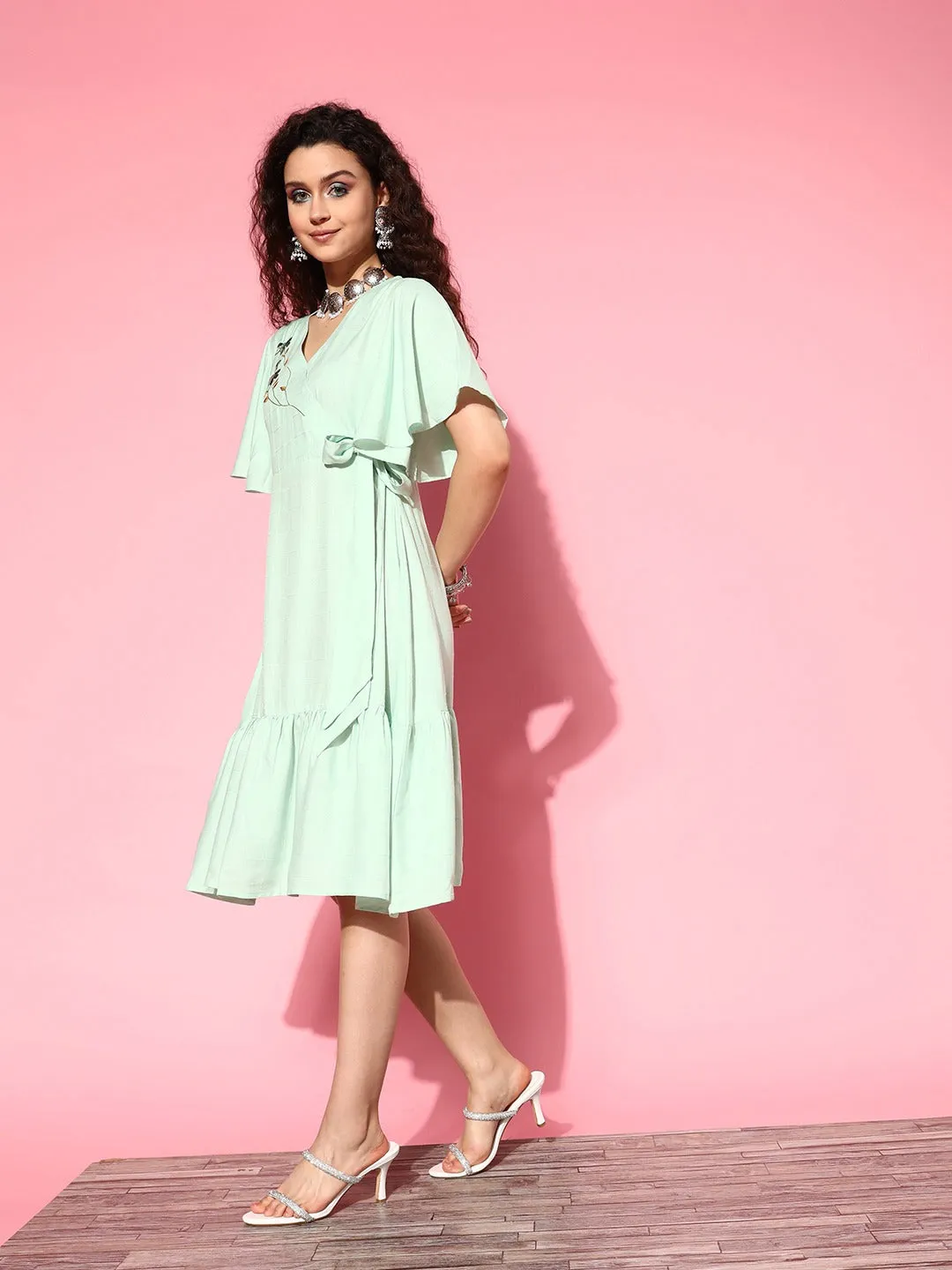 Women Sea Green Rayon Dress