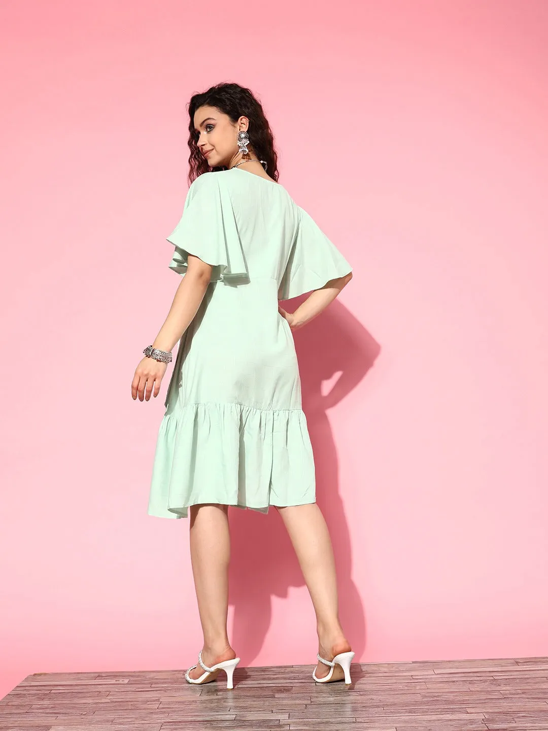 Women Sea Green Rayon Dress