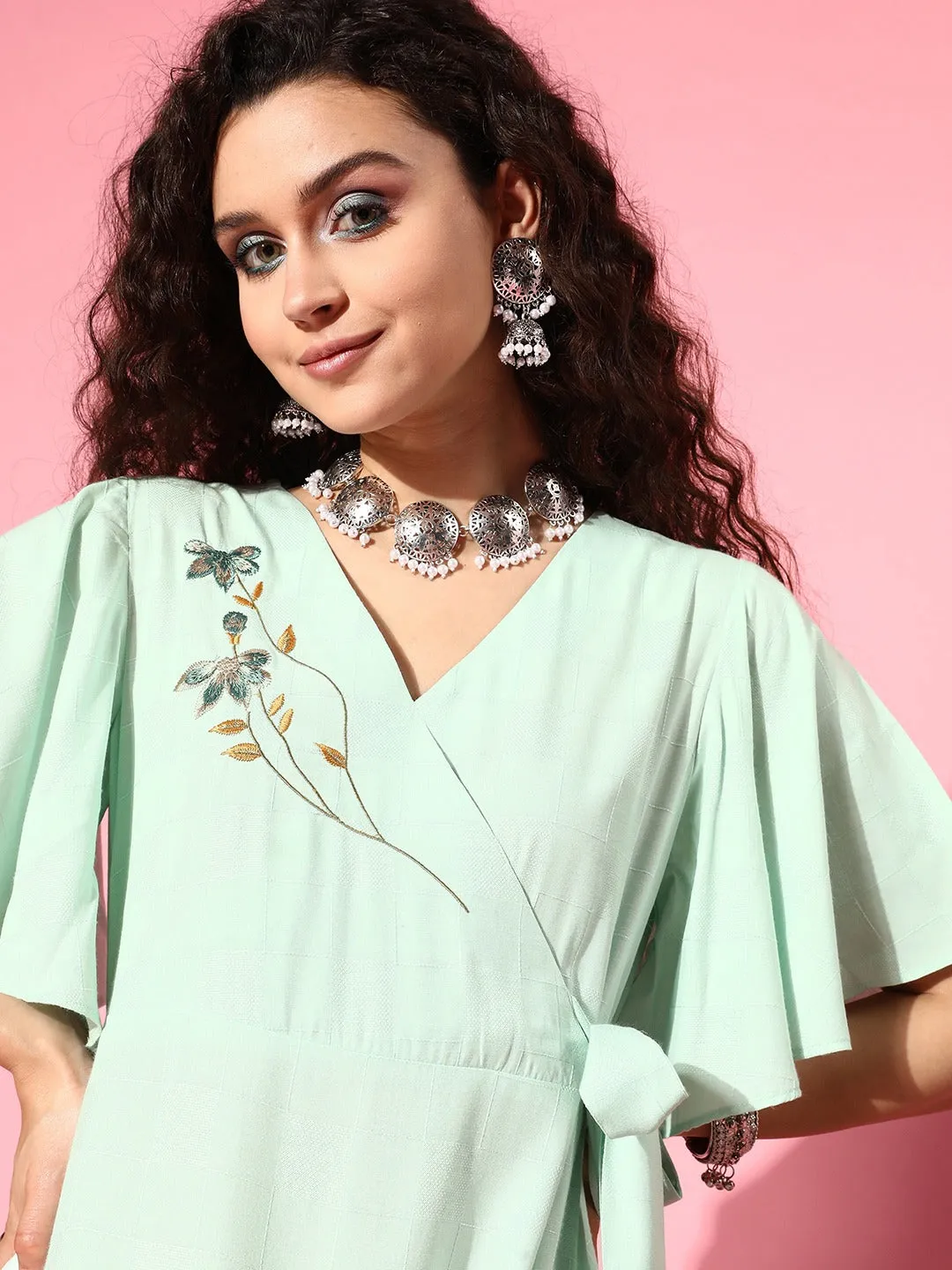 Women Sea Green Rayon Dress