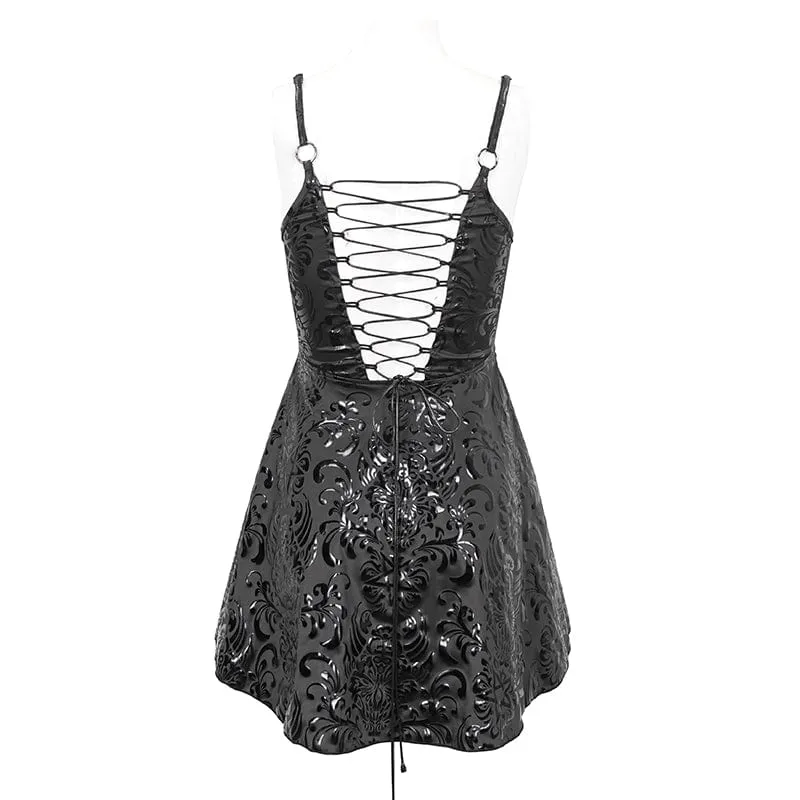 Women's Gothic Strappy Plunging Slip Dress