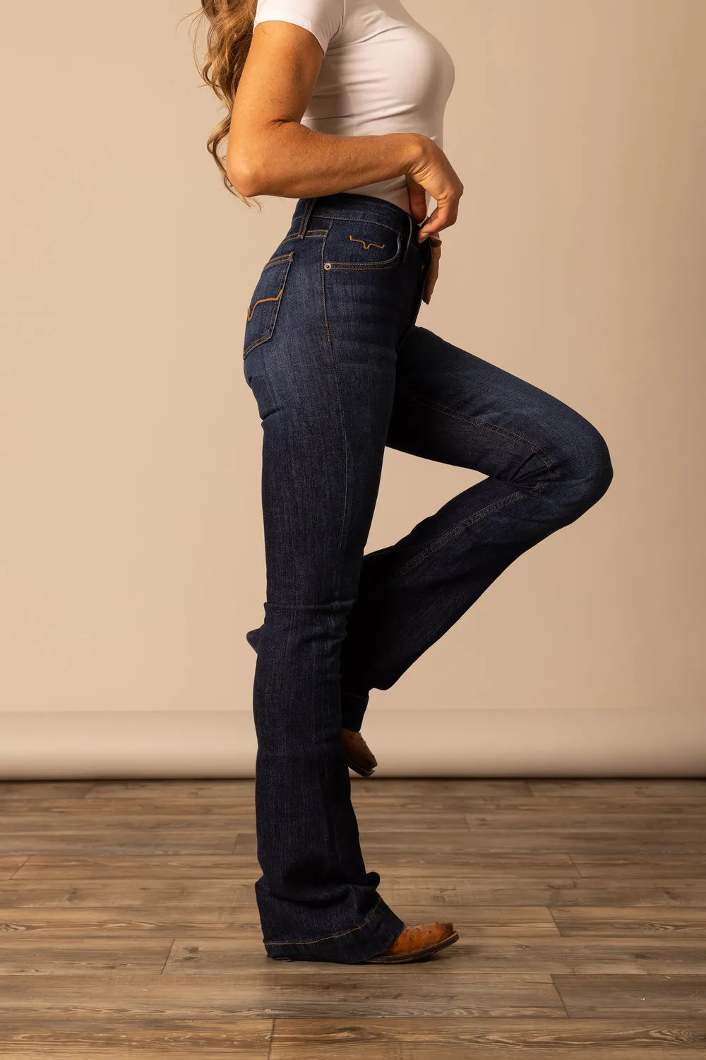 Women's Jennifer Blue Denim High Rise Wide Flare Jean By Kimes Ranch