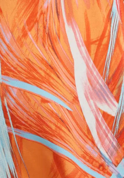 Women's Midi Wrap Dress in Orange with V Neck, Kimono Sleeves, and Abstract Print - Stylish Design by Liquorish