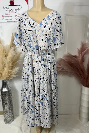 Zoe Plus Floral Wrap Belted Short Sleeve Midi Dress